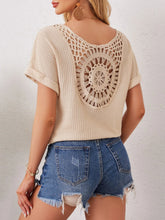 Beige Boho Crochet Waffle Knit V Neck Top for Women