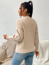 Beige Cable Knit Sweater with Round Neck and Regular Sleeve Length