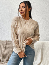 Beige Cable Knit Sweater with Round Neck and Regular Sleeve Length