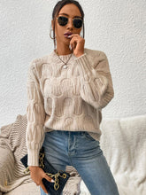 Beige Cable Knit Sweater with Round Neck and Regular Sleeve Length