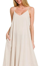 Beige Woven Arc Hem Cami Dress with Pockets