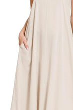 Beige Woven Arc Hem Cami Dress with Pockets