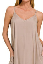 Beige Cami Dress with Woven Arc Hem and Pockets