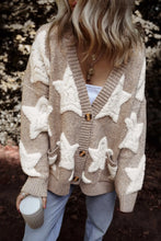 Star Pattern Knit Cardigan with Pockets for Women Mocha
