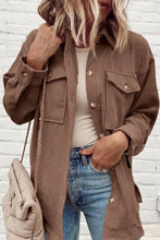 Beige Cord-Utility-Jacke mit Knöpfen und Taschen