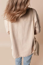 Beige corduroy oversized blouse with puff sleeves and pockets