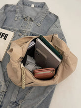 Beige Corduroy Hobo Shoulder Bag with Zipper Pulls