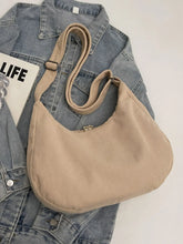 Beige Corduroy Hobo Shoulder Bag with Zipper Pulls