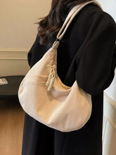 Beige Corduroy Hobo Shoulder Bag with Zipper Pulls Shoulder Bags