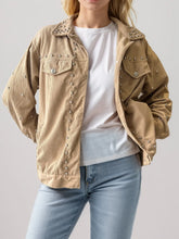 Beige Corduroy Jacket with Pearl Embellishments Tan