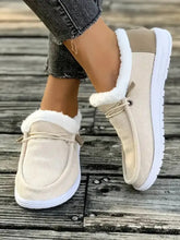 Beige Corduroy Slip-On Loafers with Faux Fur Trim for Women Ivory Woman Loafers