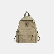 Beige cotton backpack bag with multiple zippered compartments