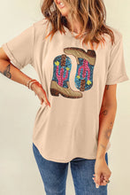 Beige Cowboy Boot Graphic Sequin T-Shirt for Women