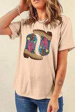 Beige Cowboy Boot Graphic Sequin T-Shirt for Women