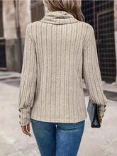 Beige Cowl Neck Sweater for Women with Buttoned Long Sleeve Length
