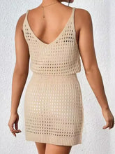 Beige crochet sleeveless cover up set with cami top and mini skirt