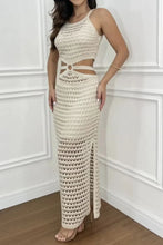 Beige Crocheted Maxi Sweater Dress with Side Cutouts Beige