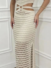 Beige Crocheted Maxi Sweater Dress with Side Cutouts