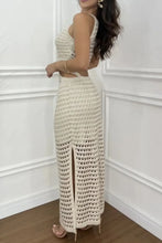 Beige Crocheted Maxi Sweater Dress with Side Cutouts
