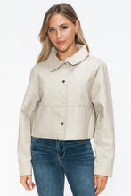 Womens Beige Cropped Long Sleeve PU Leather Jacket Sand