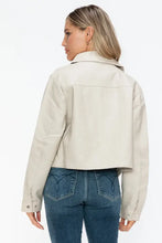 Womens Beige Cropped Long Sleeve PU Leather Jacket Woman Outerwear