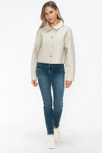 Womens Beige Cropped Long Sleeve PU Leather Jacket Woman Outerwear