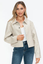 Womens Beige Cropped Long Sleeve PU Leather Jacket