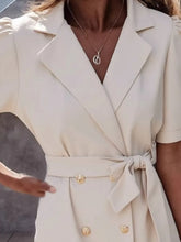 Beige Double Breasted Belted Blazer Dress