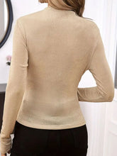 Beige Draped Neck Long Sleeve Top for Women