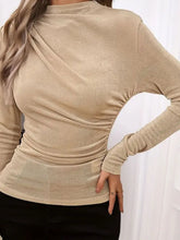 Beige Draped Neck Long Sleeve Top for Women