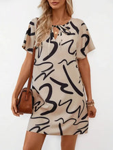 Beige Dress with Black Abstract Print in Polyester Casual Dresses