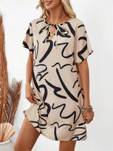 Beige Dress with Black Abstract Print in Polyester