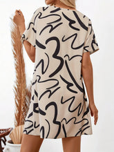 Beige Dress with Black Abstract Print in Polyester