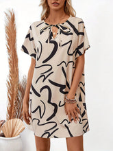 Beige Dress with Black Abstract Print in Polyester