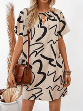 Beige Dress with Black Abstract Print in Polyester Tan