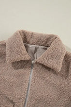 Dusty rose sherpa teddy bear jacket with zipper, collar, and pockets