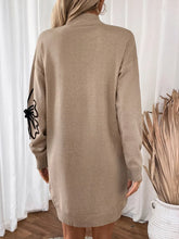 Beige Floral Knit Sweater Dress with Floral Sleeve Detail