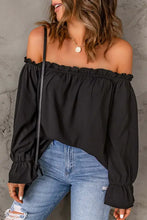 Beige Bluse mit Volantärmeln, Rüschen-Details und elastischem Bund