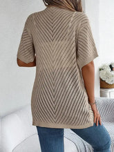 Beige half sleeve cardigan with openwork open front and moderate stretch