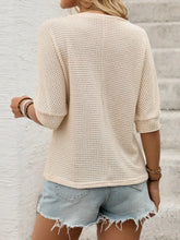 Beige Half Sleeve Waffle Knit Top with Floral Appliqué for Women Woman T Shirts