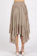 Beige Handkerchief Hem Elastic Waist Midi Skirt