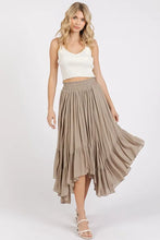 Beige Handkerchief Hem Elastic Waist Midi Skirt