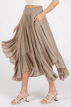 Beige Handkerchief Hem Elastic Waist Midi Skirt