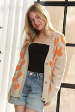 Cream and orange heart sweater cardigan with Adora button closure