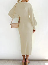 Beige Knit Midi Dress with Tie Waist