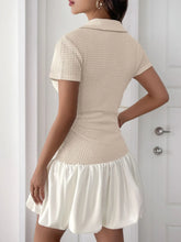 Beige Knit Polo Mini Dress with Bubble Skirt