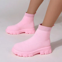 Beige Knit Sock Boots for Women in Multiple Foot Lengths Pink Woman Boots