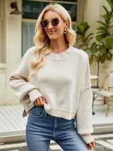 Beige Knit Sweater with Stretchy Material and Long Sleeve Length