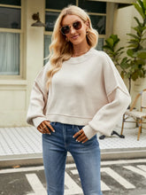 Beige Knit Sweater with Stretchy Material and Long Sleeve Length Cream
