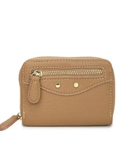 Beige Leather Zip Wallet Compact PU Leather Purse Wallets